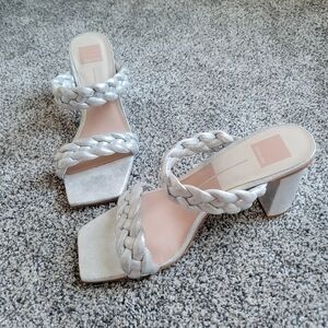 Dolce Vita Paily Double Strap Braided Slip On Block  Heels Sz 10 Silver Nwob